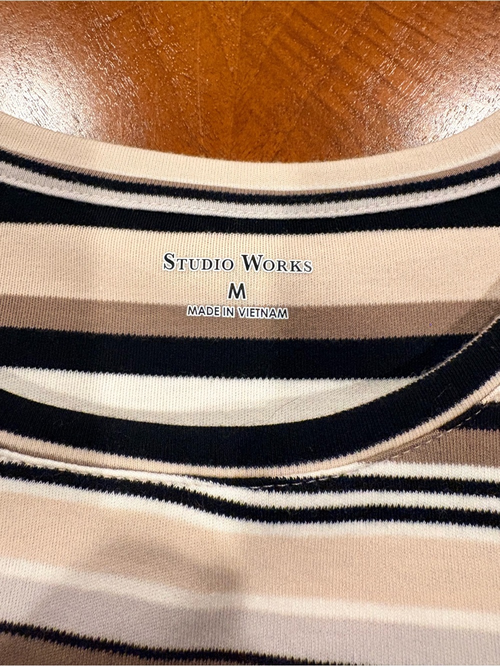 Studio Works Striped Long-Sleeve Crewneck Top in Beige, Black, and Cream, size M - Picture 3 of 5